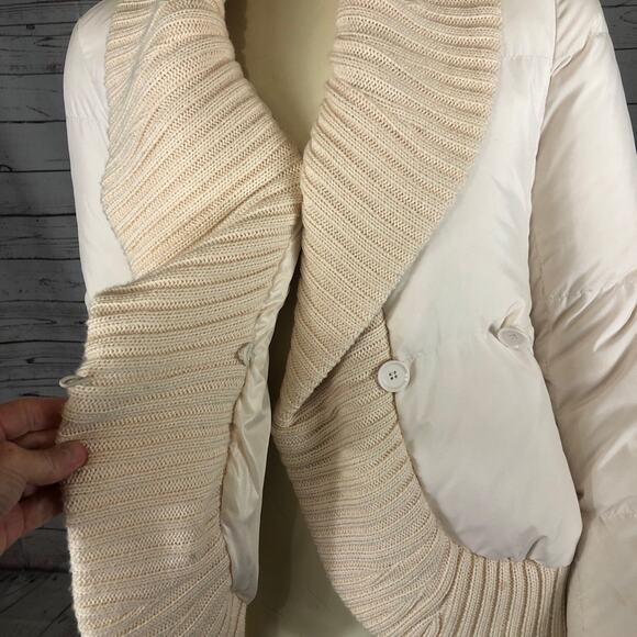BCBGMaxAzria Cream Puffer Sweater Jacket with knit shawl collar & cuffs size XS - Picture 6 of 12